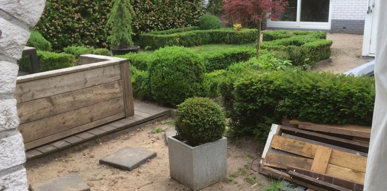 Oude situatie moderne tuin met zwemvijver